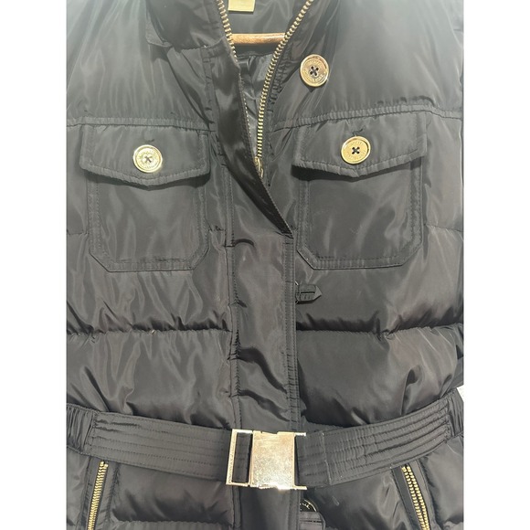 Michael Kors Black Belted Puffer Coat Jacket Gold Hardware Womens PM Petite Med - Picture 2 of 7